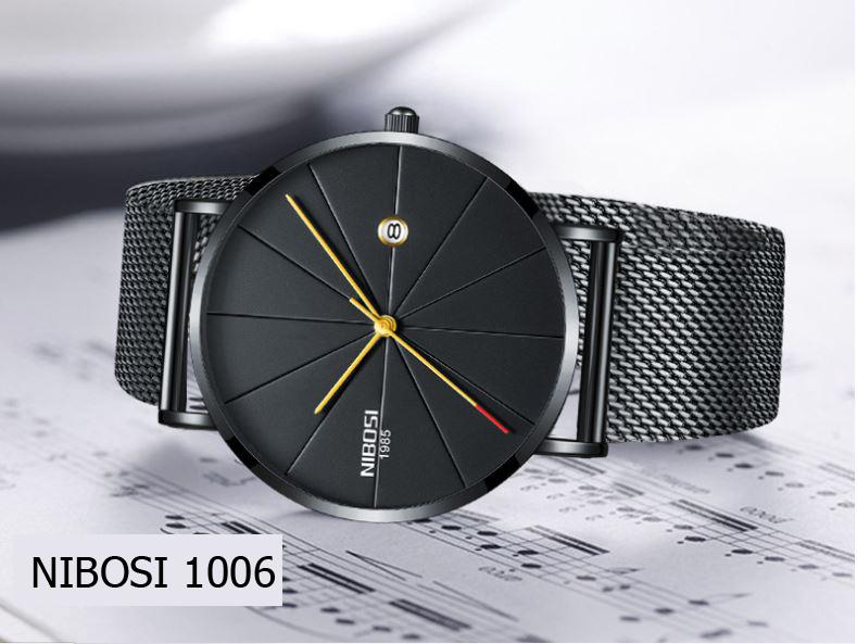 Đồng hồ nam Nibosi D06 mặt mỏng dây Titanium cao cấp