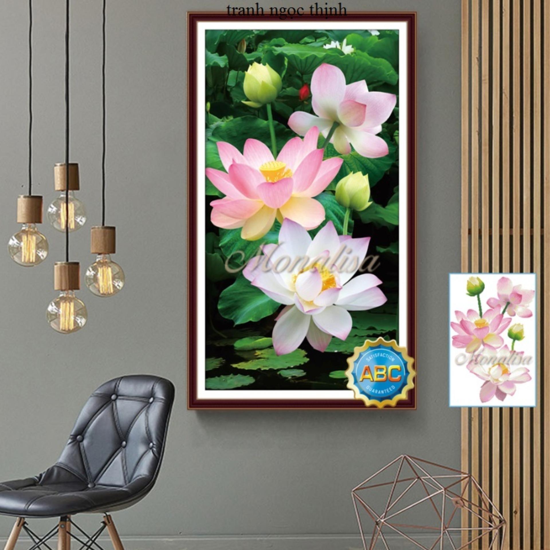 Tranh đính đá hoa sen 100x60cm- y8149- ngocthinhshop