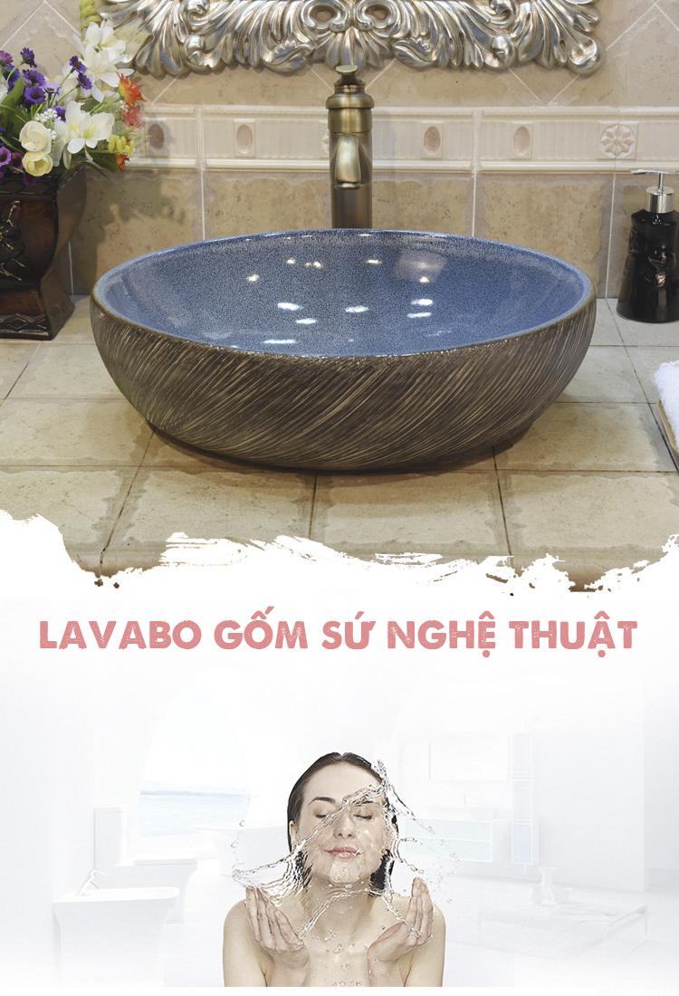 Chậu rửa lavabo gốm sứ nghệ thuật cao cấp tráng men xanh