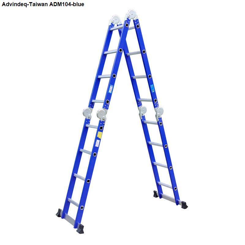 Thang nhôm gấp 4 đoạn Advindeq ADM104 Blue Xanh (12 tư thế sử dụng cao chữ A: 2.26m, cao chữ I 4.64m)