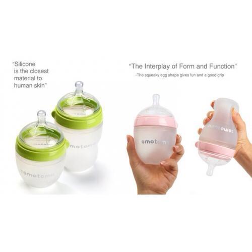 Bình sữa COMOTOMO 150ml siêu mềm màu xanh, hồng