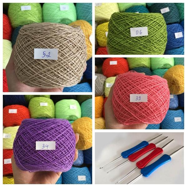 [HCM]4 cuộn len cotton vn 1mm và 1 kim móc