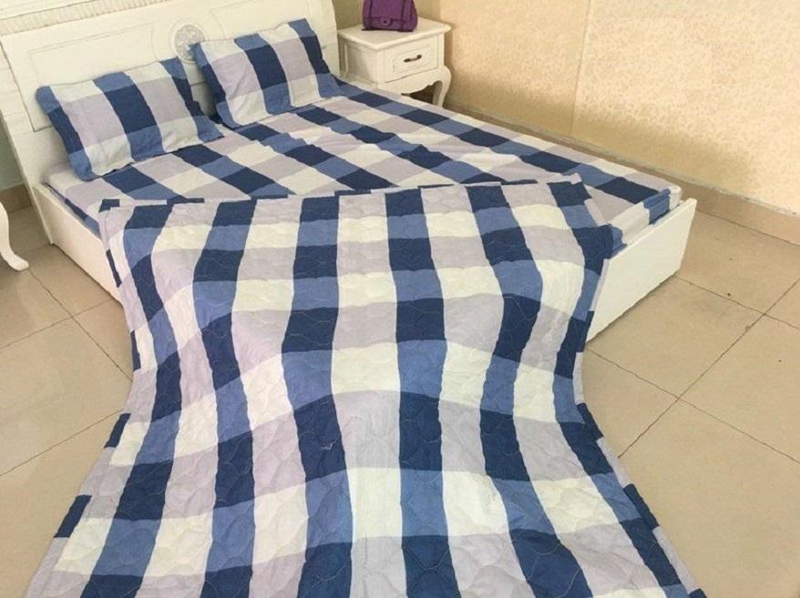 Bộ chăn ga gối trần bông sọc caro