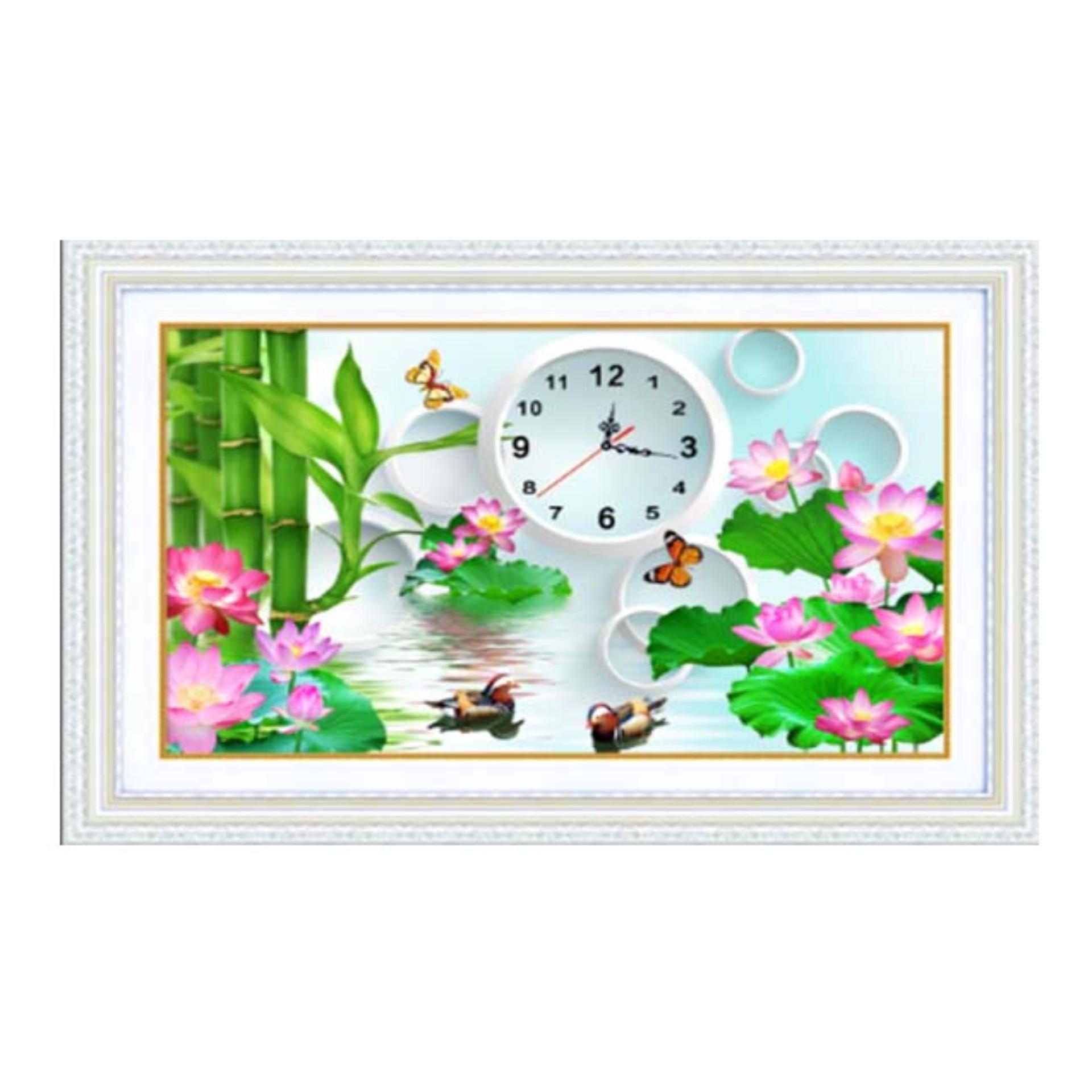 Tranh đính đá đồng hồ trúc sen-YN2031-Ngọc Thịnh