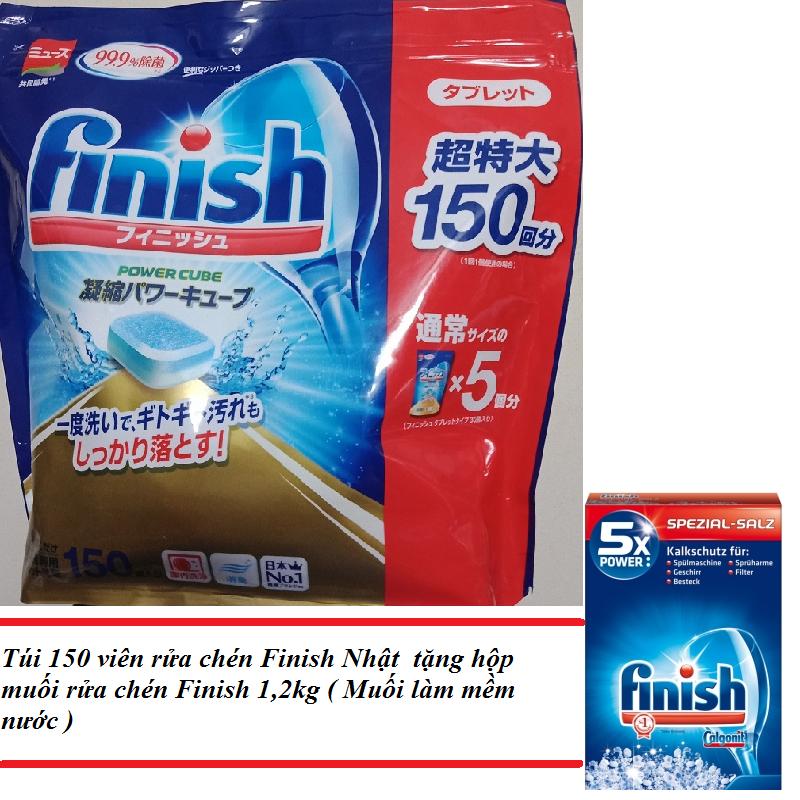 Tặng hộp muối rửa chén Finish 1,2kg khi mua túi viên rửa chén Finish Nhật bản 150 viên