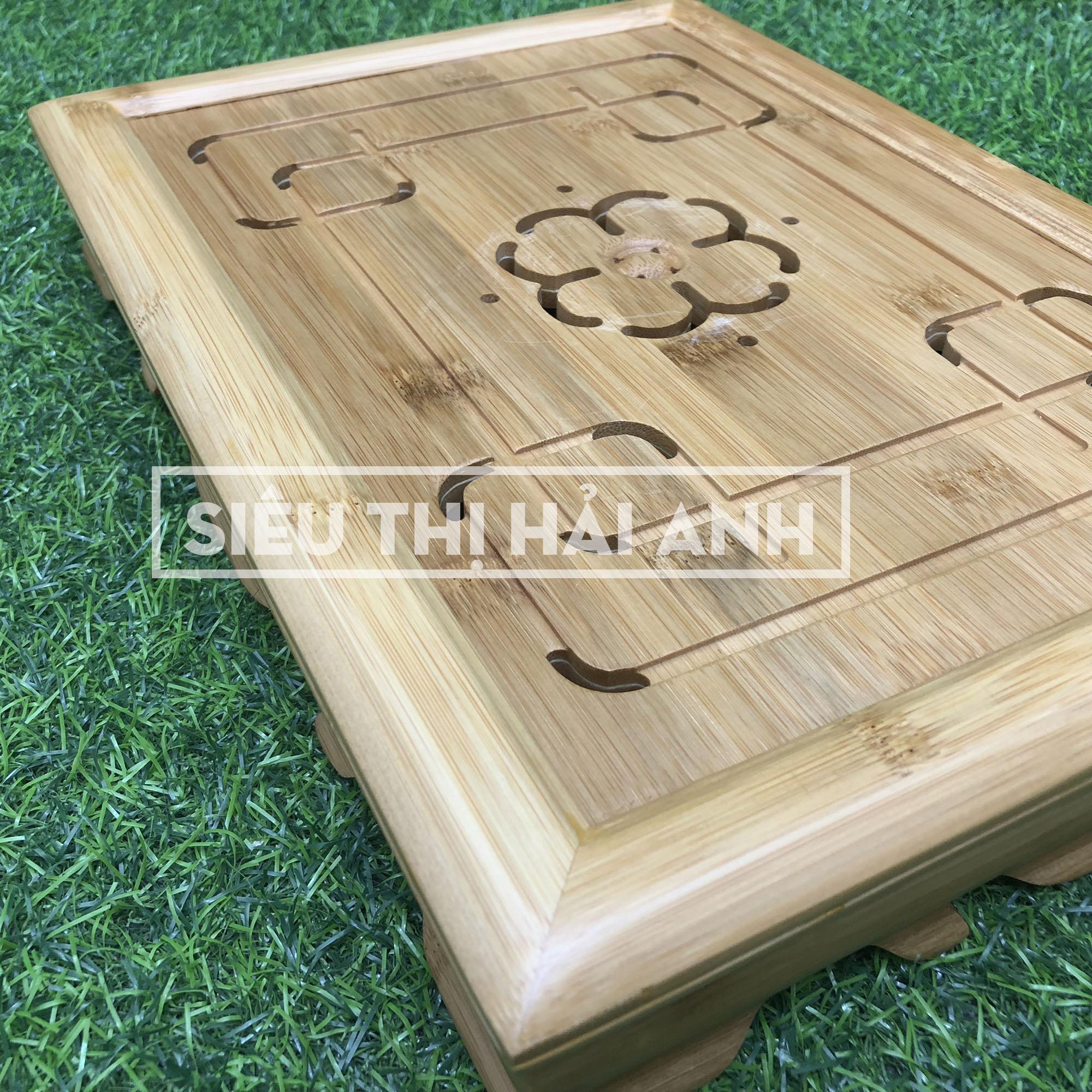 Khay trà gỗ tre lớn (bàn uống trà) họa tiết cổ GDTRA03