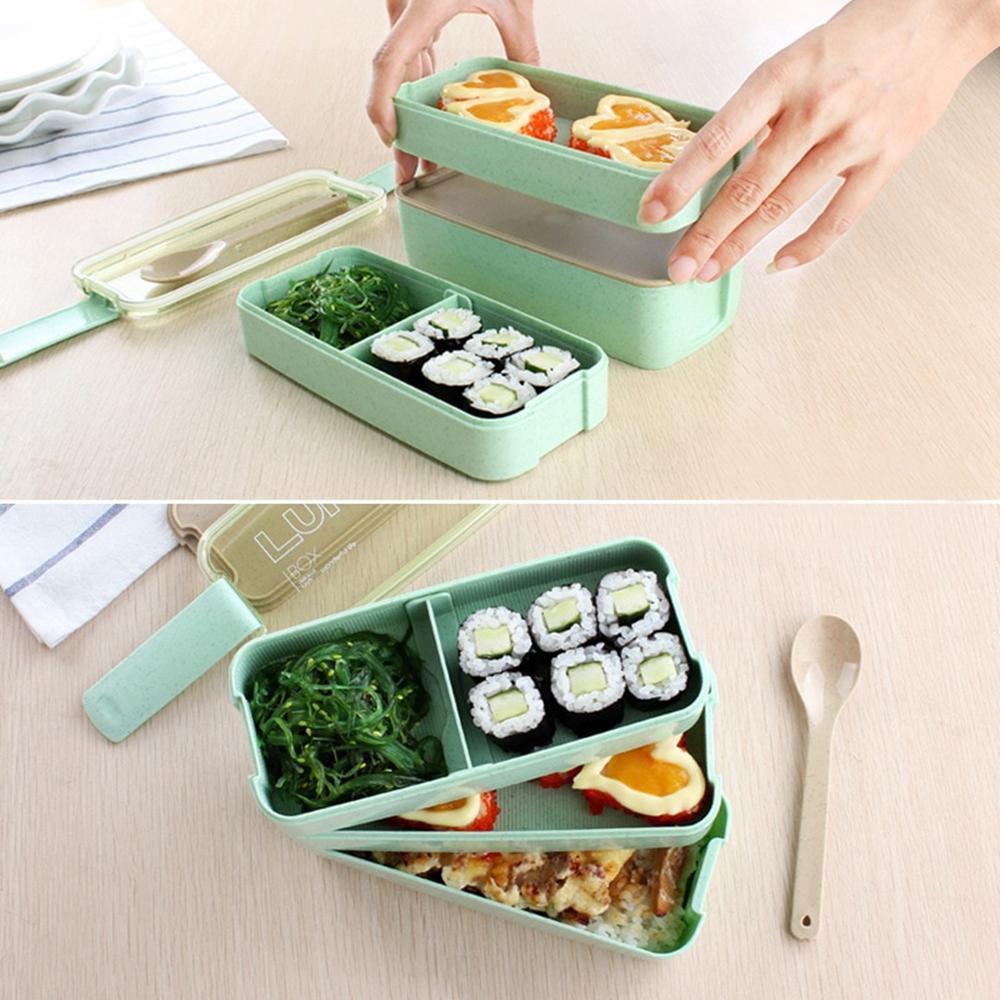 Hộp cơm chữ nhật 3 tầng chất liệu lúa mạch