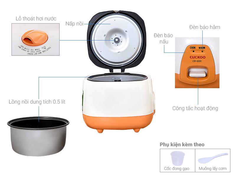 Nồi cơm điện cơ Cuckoo CR-0331 0.5L (Trắng phối cam) - Hàng nhập khẩu