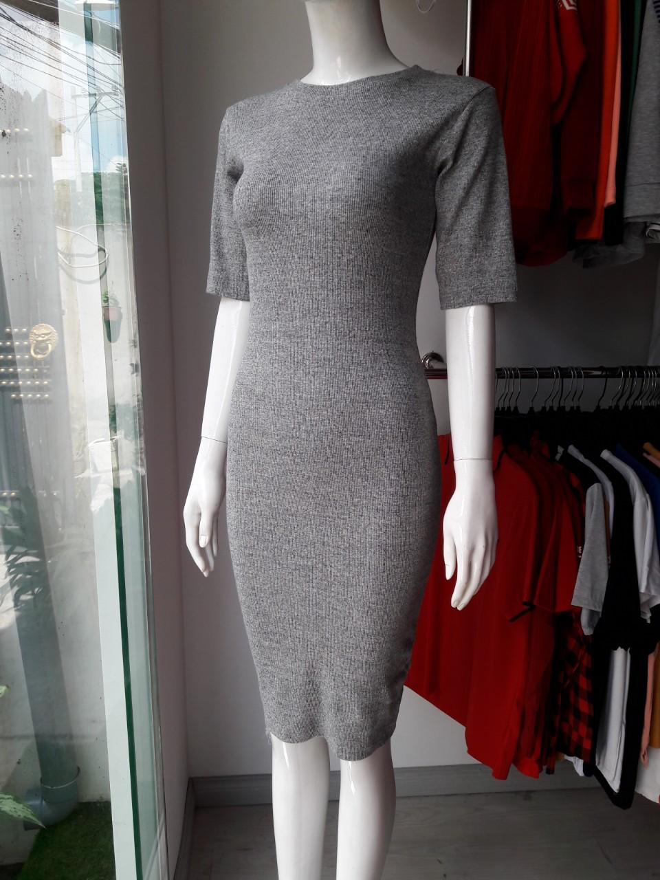 [HCM]Đầm thun ôm body tay lỡ xẻ sau