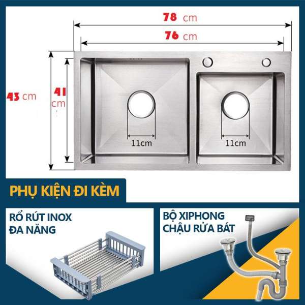 Chậu rửa bát inox 7004 ( 78cm x 43cm)