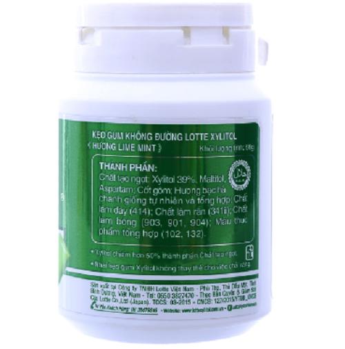 Kẹo cao su không đường Xylitol vị chanh, bạc hà 58g