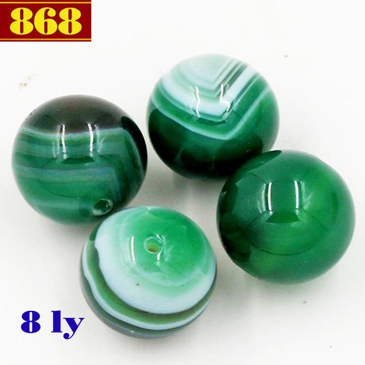 Combo 10 hạt đá thạch anh xanh lá sọc 8 ly