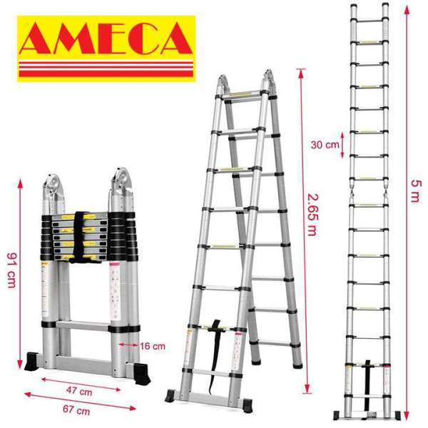 Thang nhôm rút chữ A AMECA AMI500 - 5,0m