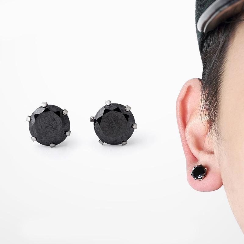 Bộ 2 bông tai thời trang 5mm BT39 (màu bạc, hột đen)