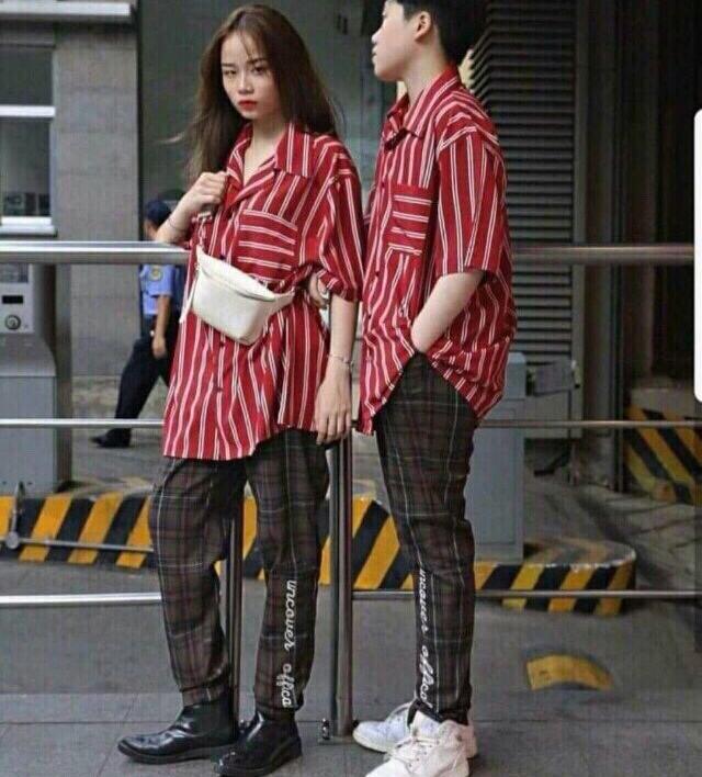 Áo Sơmi Sọc Túi Đỏ