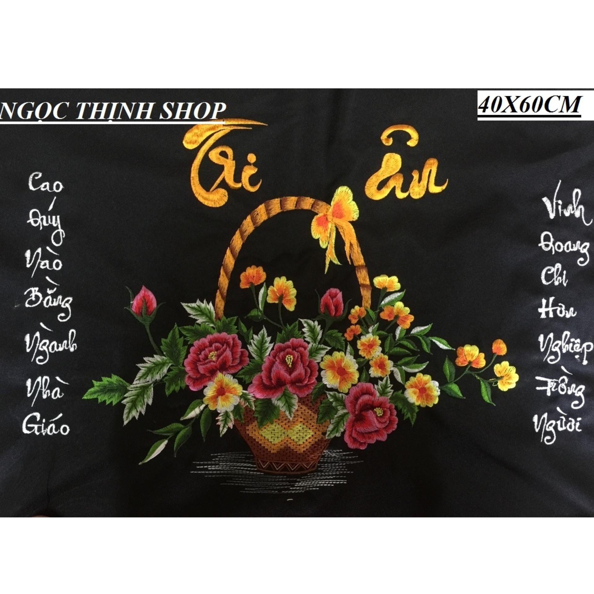 Tranh chỉ lụa đã thành phẩm THƯ PHÁP TẶNG THẦY CÔ GIÁO 60X40CM