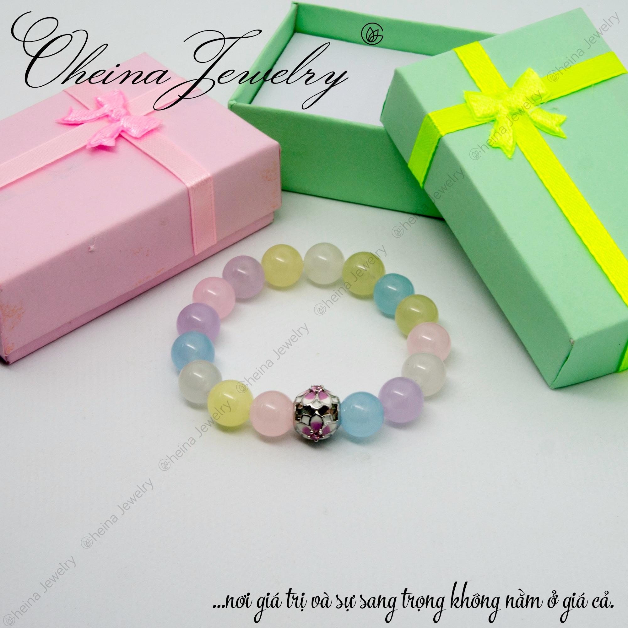 Vòng tay phong thủy đá Agate ngũ sắc cao cấp (Cam kết 100% đá tự nhiên).