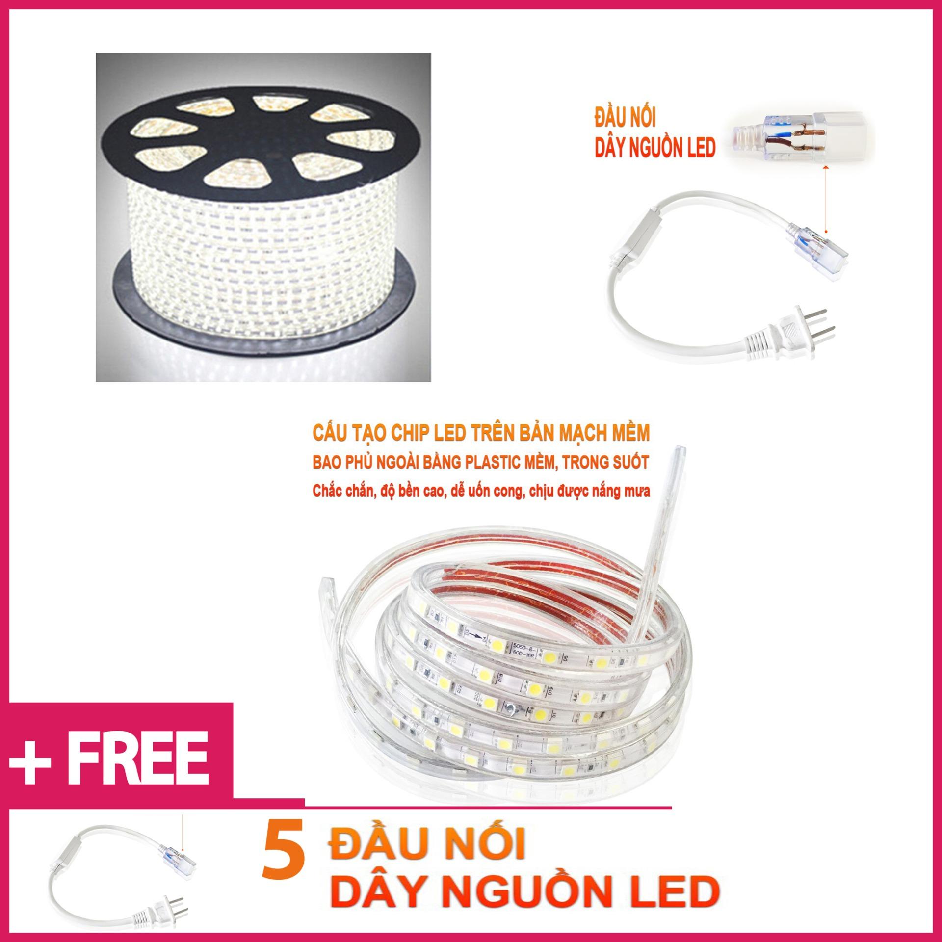 Cuộn đèn led dây 5050/220V dài 100m 1 màu (ánh sáng trắng) và 1 đầu nối dây nguồn