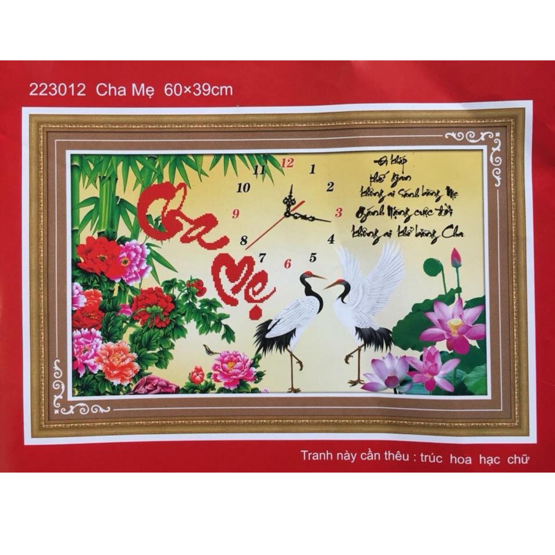 Tranh thêu chữ thập đồng hồ cha mẹ 222818