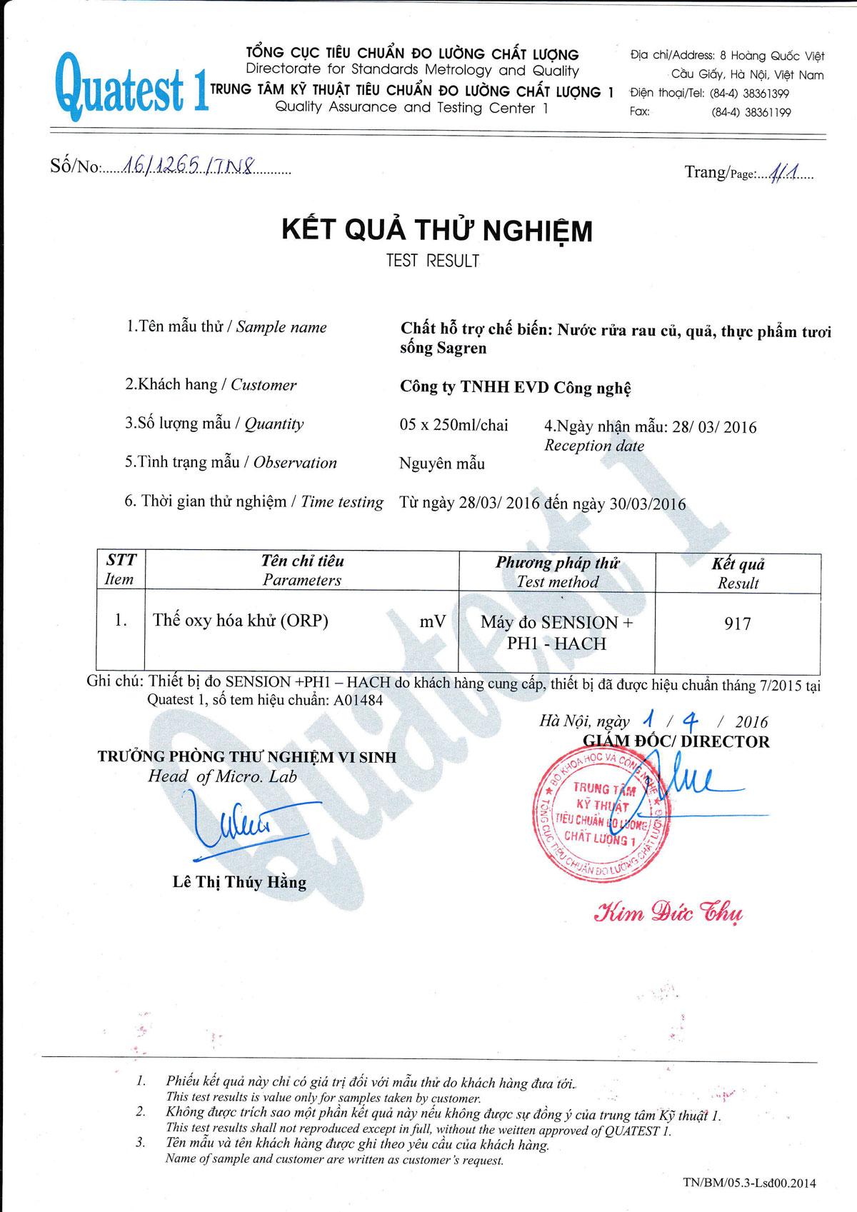 Combo 2 chai nước rửa rau quả Sagren, chai 1 lít