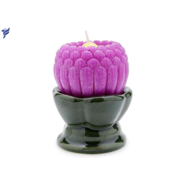 Bộ 2 nến hoa sen Nhật đế gốm Quang Minh Candle NQM3445 9 x 9 x 12 cm (Tím)