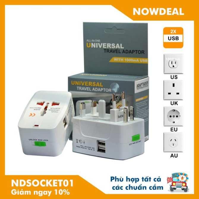 Ổ cắm điện đa năng du lịch có 2 cổng sạc usb universal travel adapter