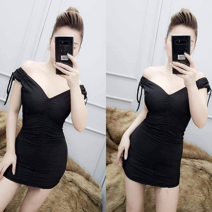 Đầm body bẹt vai rút nhúng
