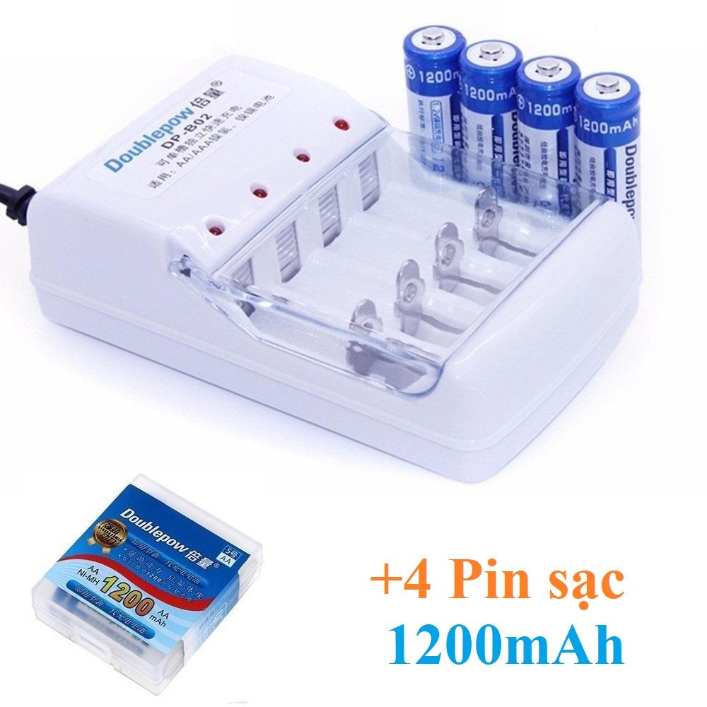 Bộ sạc pin dự phòng Doublepow + 4 pin sạc cao cấp dung lượng thật 1200mAh
