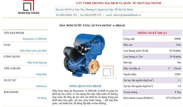 Máy bơm nước tăng áp Panasonic A-200JAK