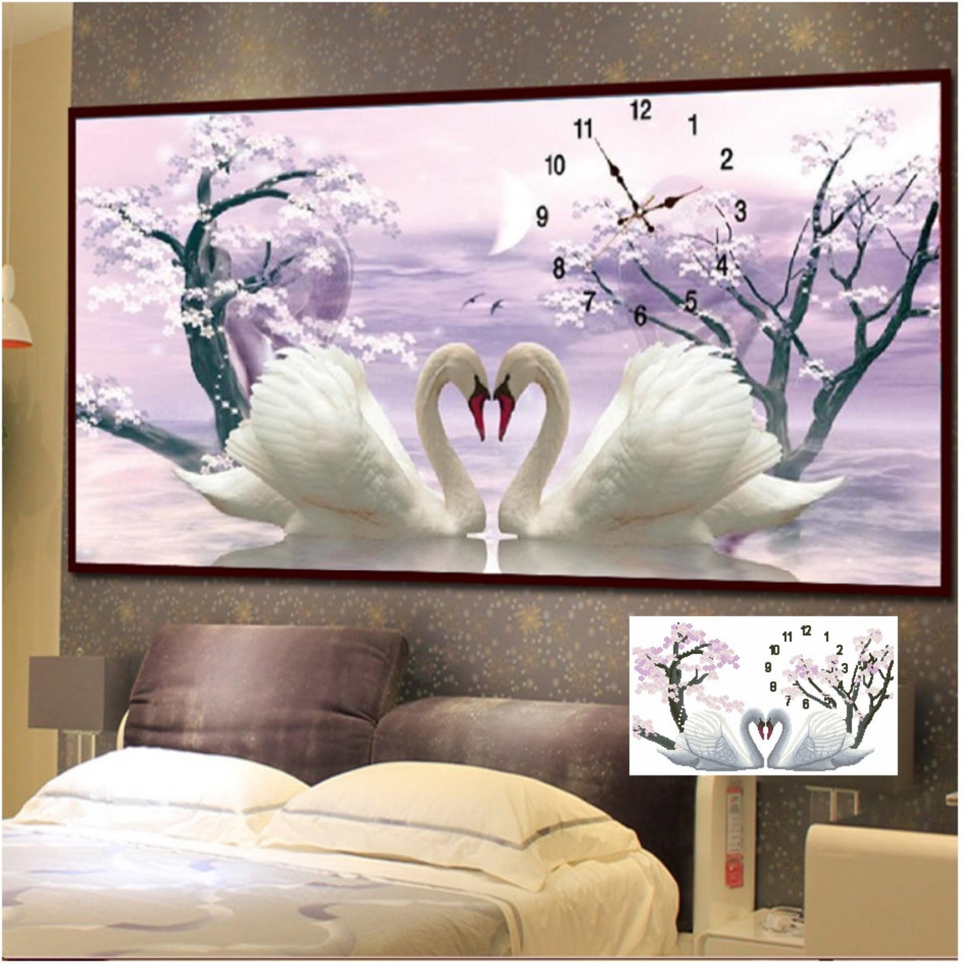 Tranh thêu chữ thập Monalisa Đồng hồ thiên nga MH2119-Siêu thị tranh thêu