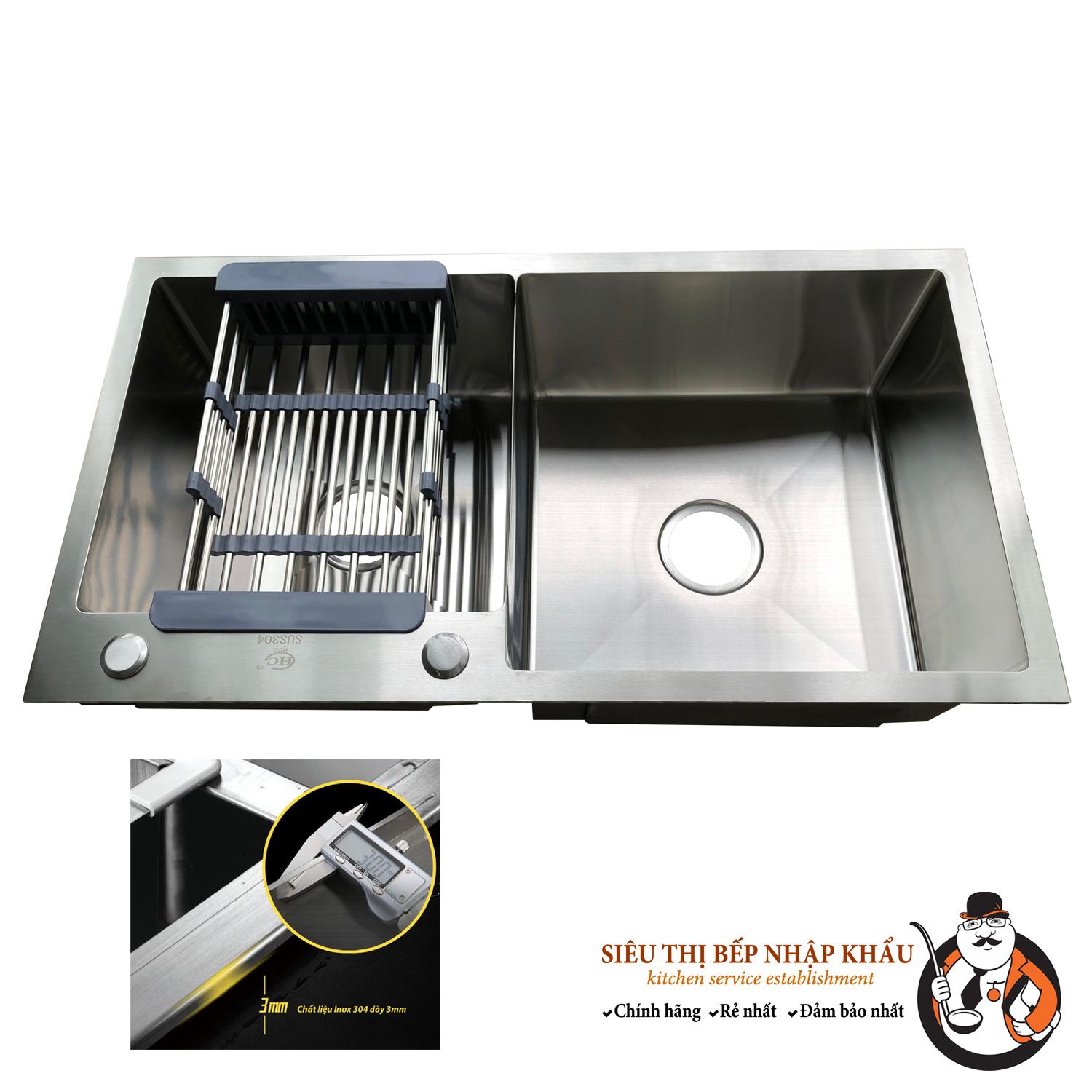 Chậu rửa bát inox sus 304 đúc nguyên khối 8245 hàng chính hãng kèm giá inox