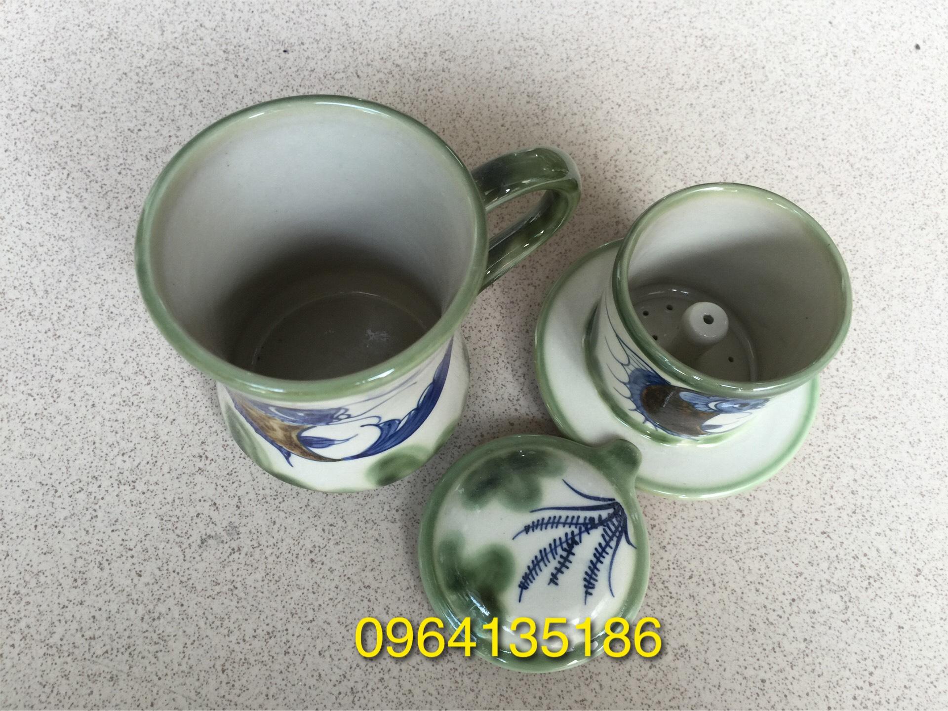 Phin pha cà phê cao men đồng vẽ cá cổ gốm sứ Bát Tràng