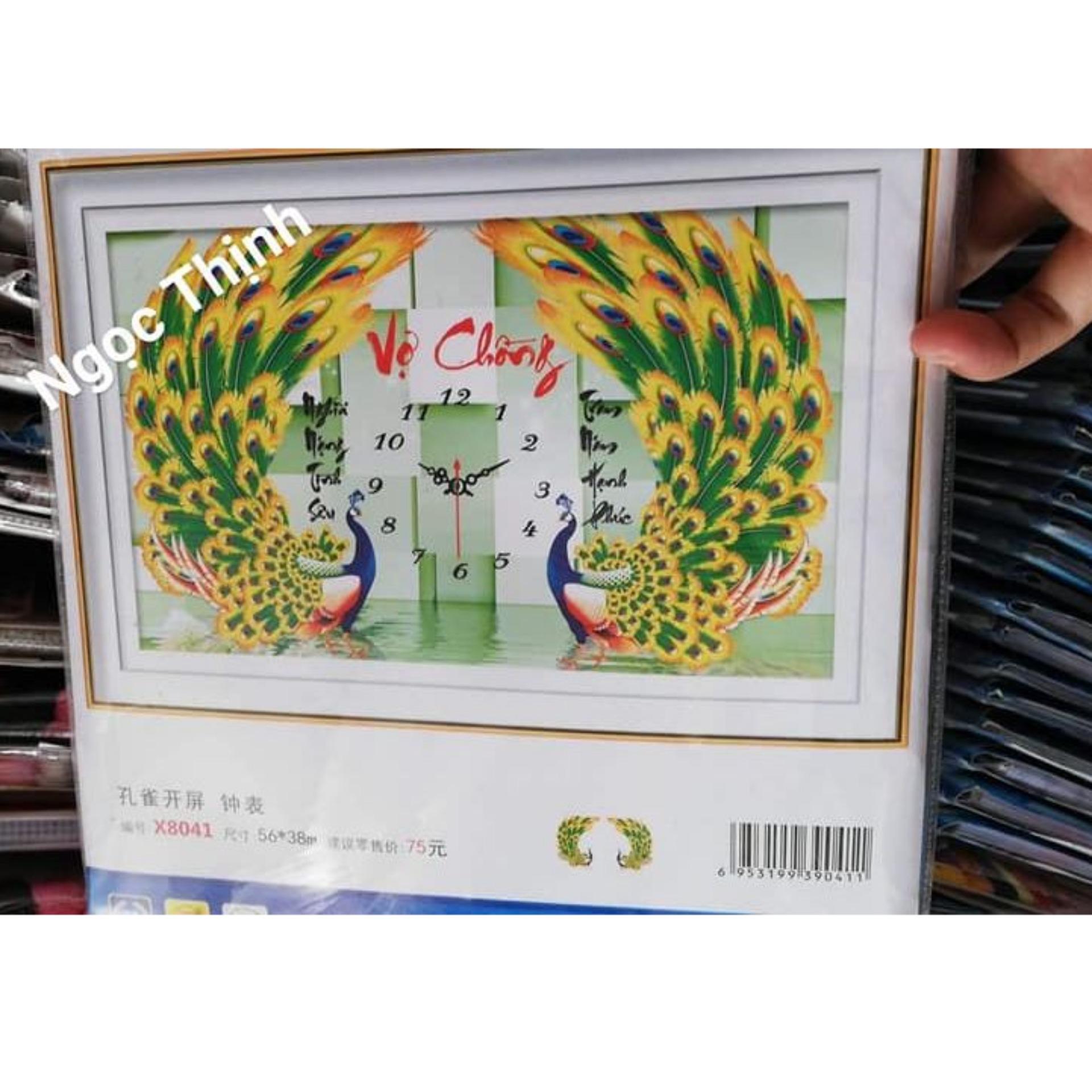 X8041 Tranh thêu chữ thập Vợ chồng Đồng hồ