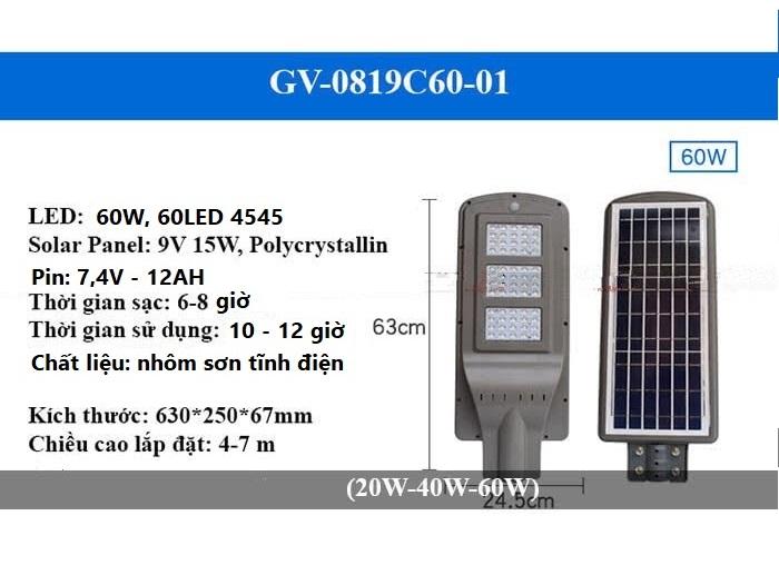 Đèn đường cảm biến 60W năng lượng mặt trời - L5F3