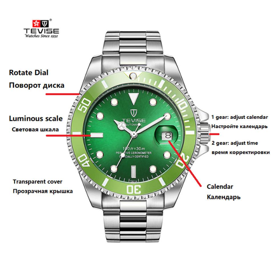 Đồng hồ cơ nam Tevise tọa độ T801 dây đúc đặc (M Dây Trắng Mặt Xanh Biển)