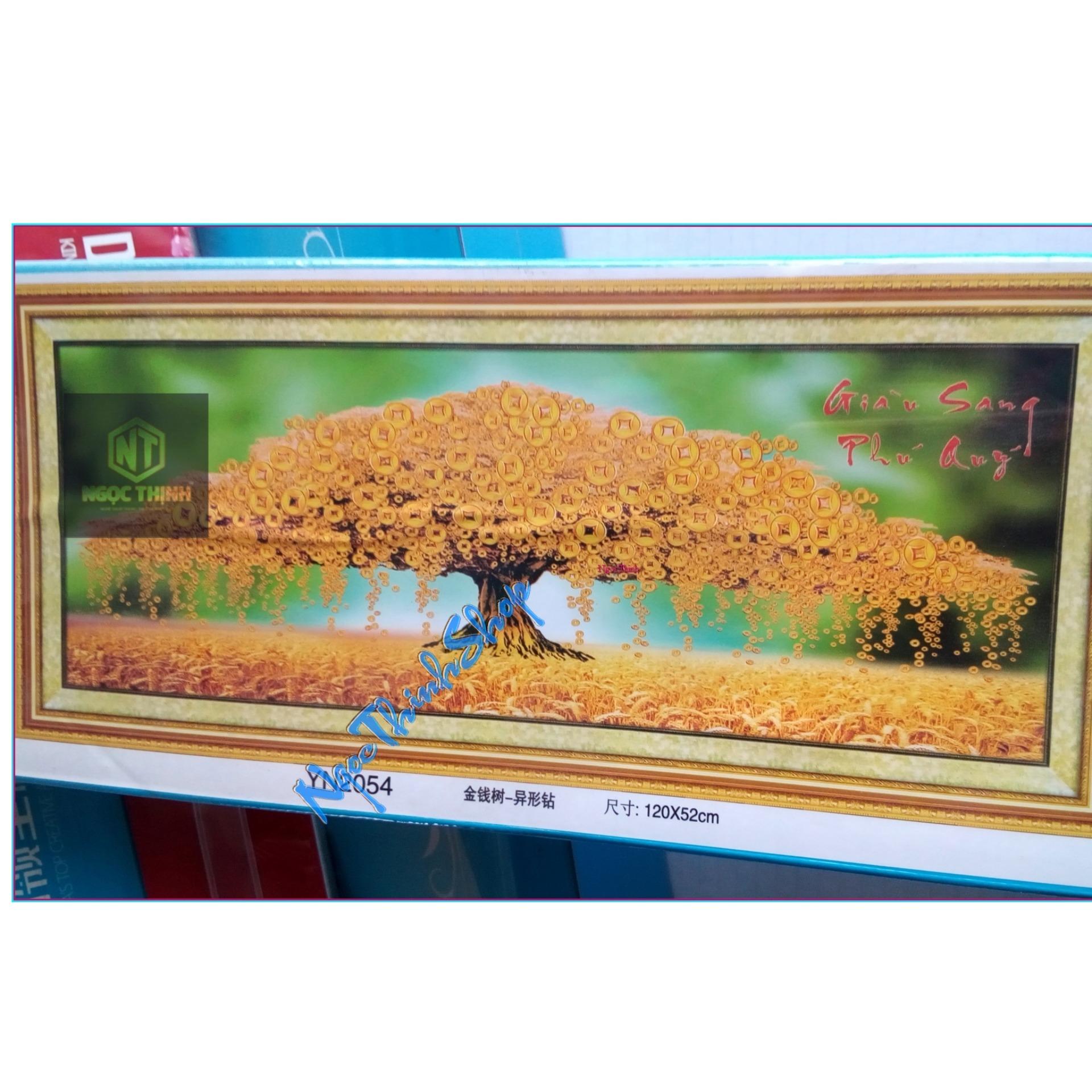 Tranh đính đá Cây tiền vàng KT 100 VÀ 1M5