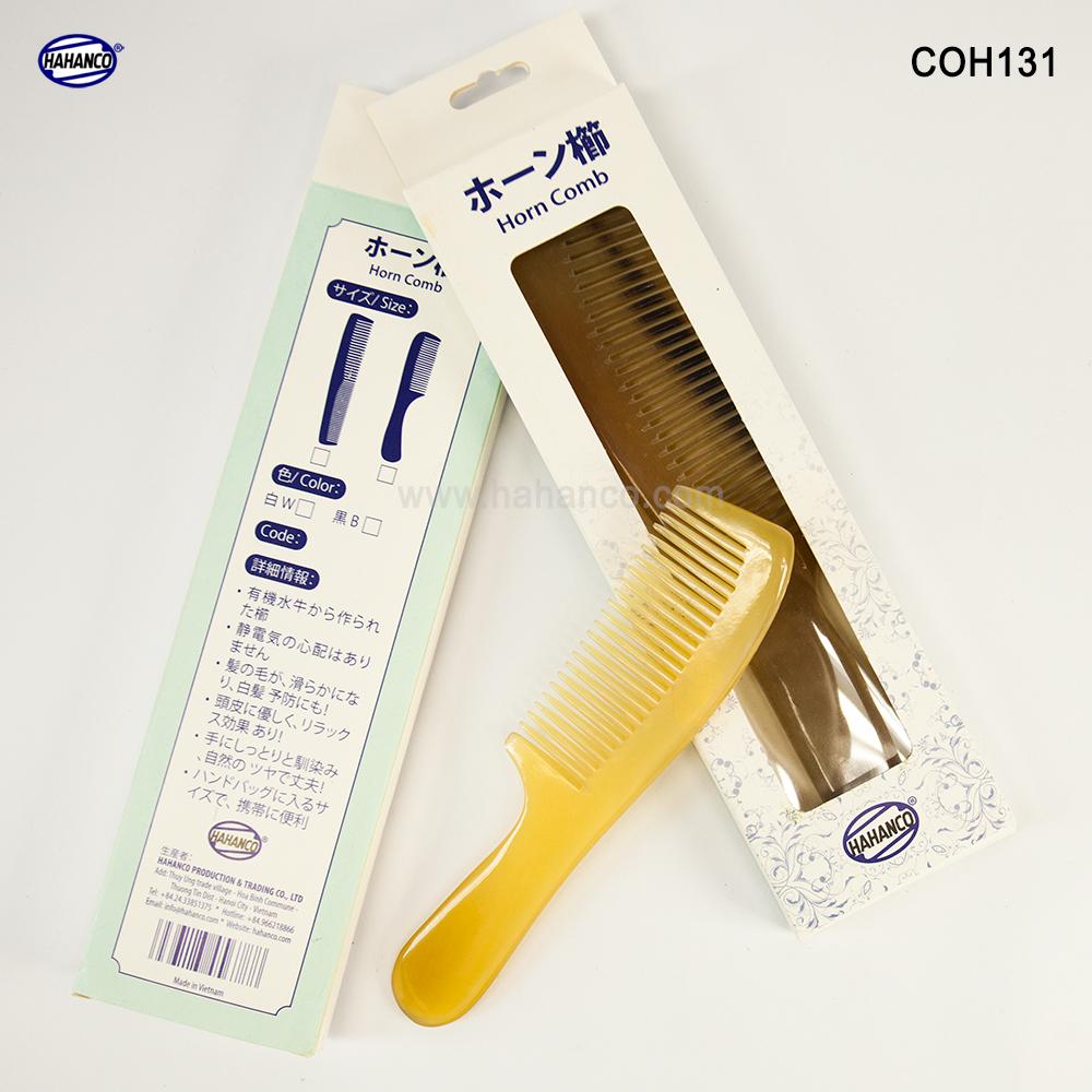 Lược Sừng Xuất Nhật - COH131 (Size: S - 14cm) Mẫu Tiêu Chuẩn - Horn Comb Of HAHANCO - Lược Sừng Trâu - Có Lợi Cho Sức Khỏe