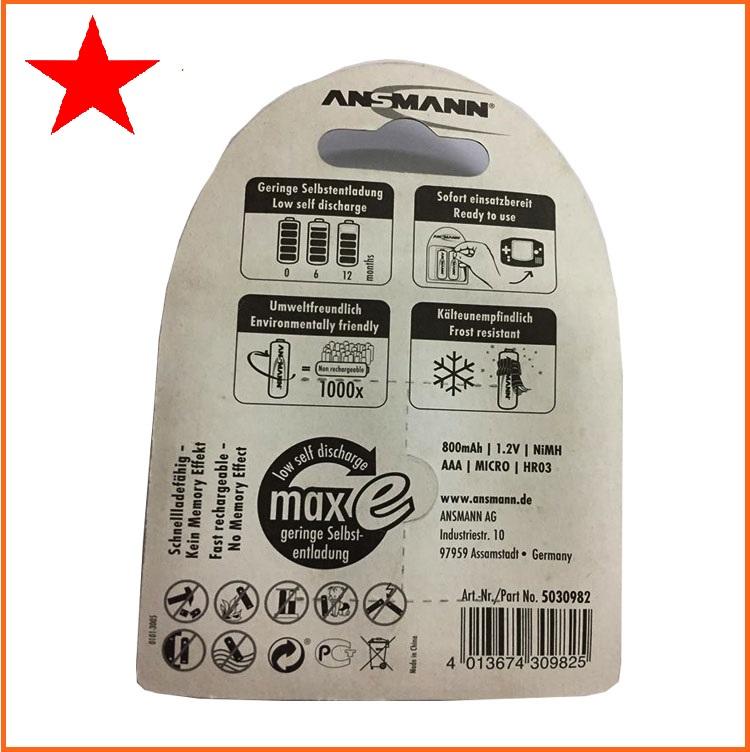 Combo 2 vỉ pin sạc đũa AAA Ansmann 800mAh (1 vỉ 2 viên) chính hãng