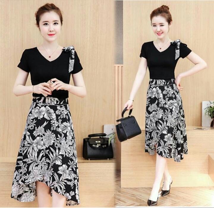 Đầm maxi xòe dự tiệc hoa biển nơ vai
