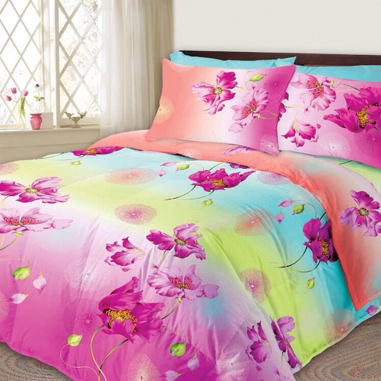 Bộ Drap Giường Ngủ Kèm Mền HOMETEX Comforter Set Họa Tiết Hoa Lá Sắc Màu- Made in Malaysia