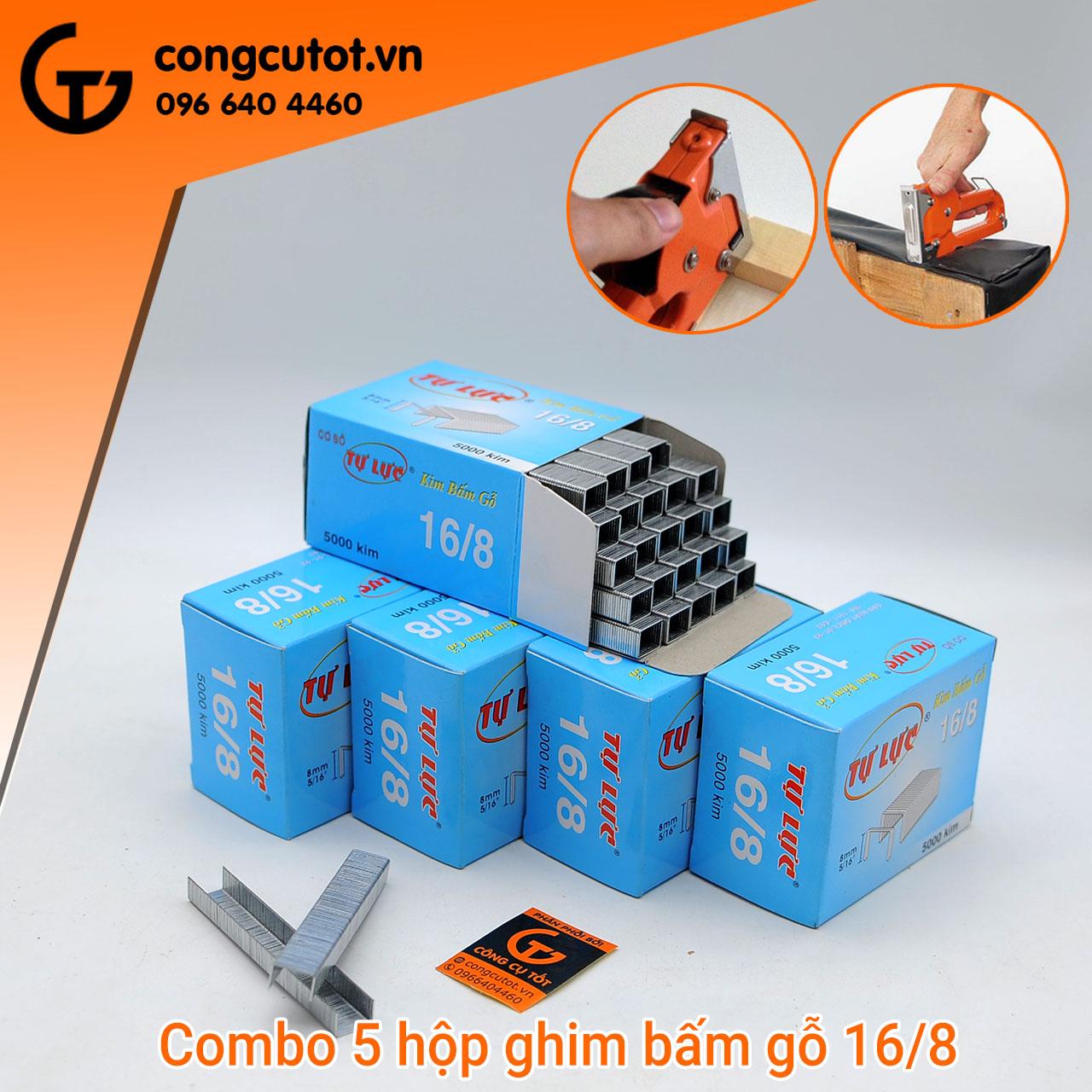 Combo 5 hộp ghim bấm gỗ 16/8