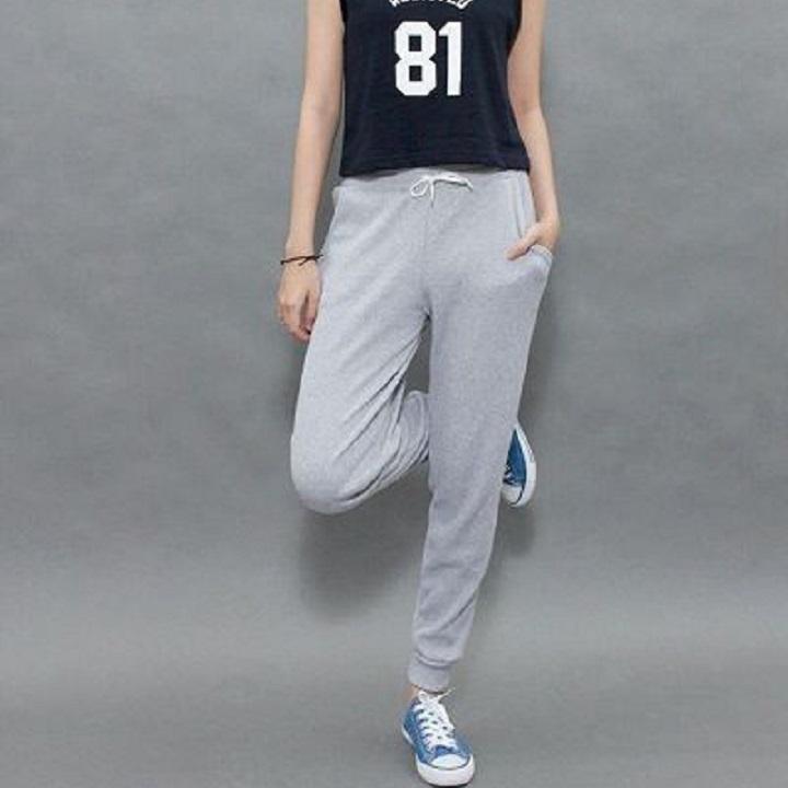 Quần jogger trơn nữ lưng thun dây rút