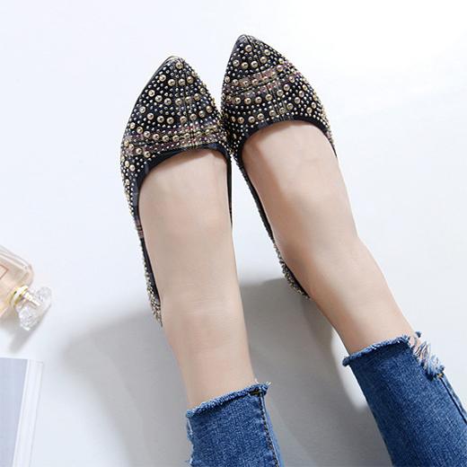 Giày búp bê bọc vải đính đá cao cấp (E176)
