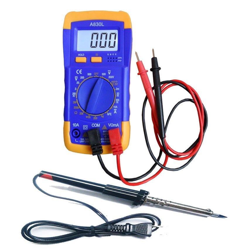 Đồng Hồ Đo Vạn Năng Digital Multimeter A830l (Xanh Phối Vàng) kèm mỏ hàn 60w