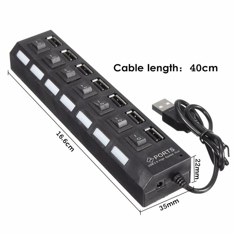 Thiết bị chia 7 cổng USB có công tắc đen