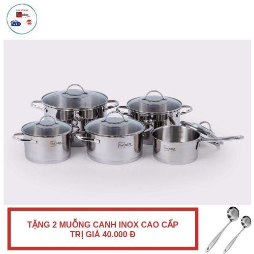 Bộ 5 Nồi 3 Đáy Fivestar INOX 304 Kiểu Sillic tặng 2 muỗng canh inox