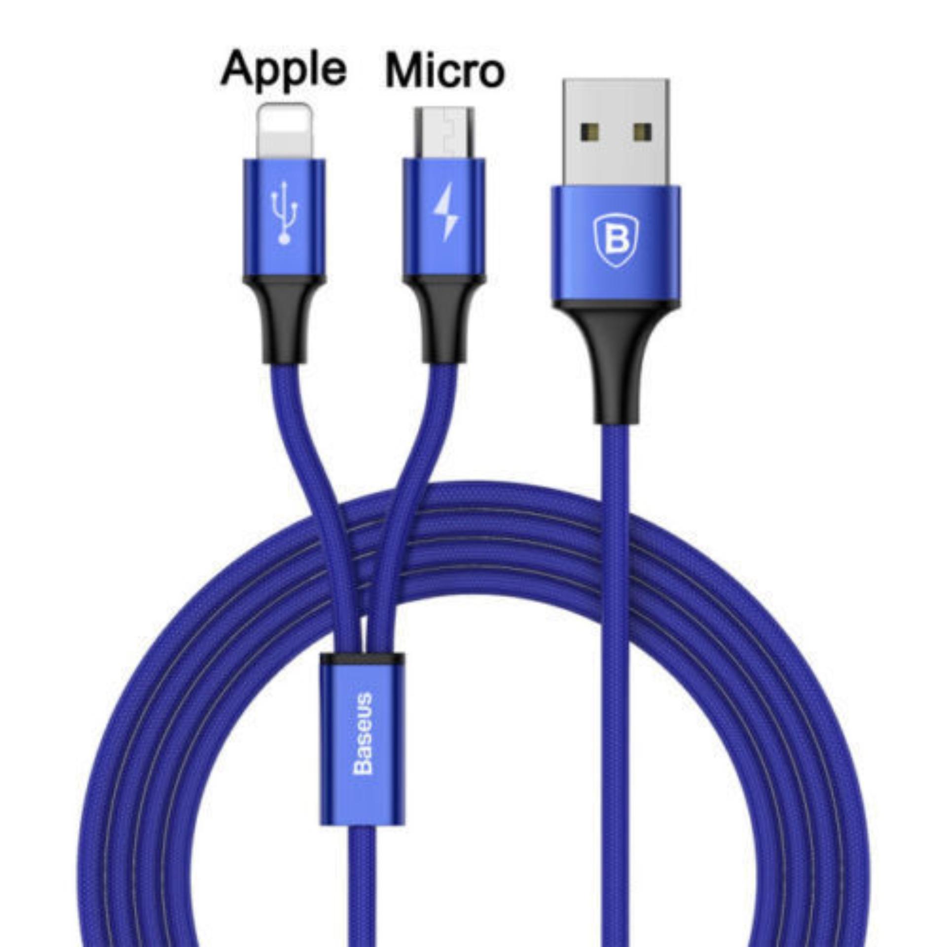 Cáp sạc nhanh 3.0a baseus 2 in 1 đầu micro usb - lightning , bọc dù chống đứt