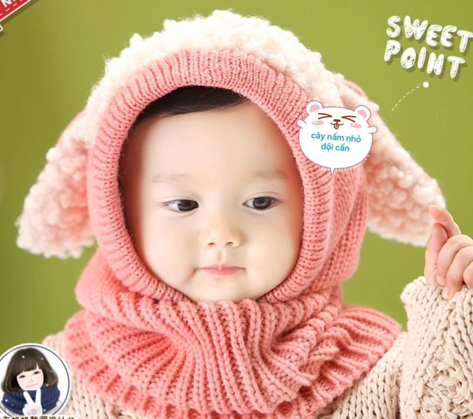 set mũ kèm khăn len tai cừu cho bé-bé 6 tháng-4 tuổi