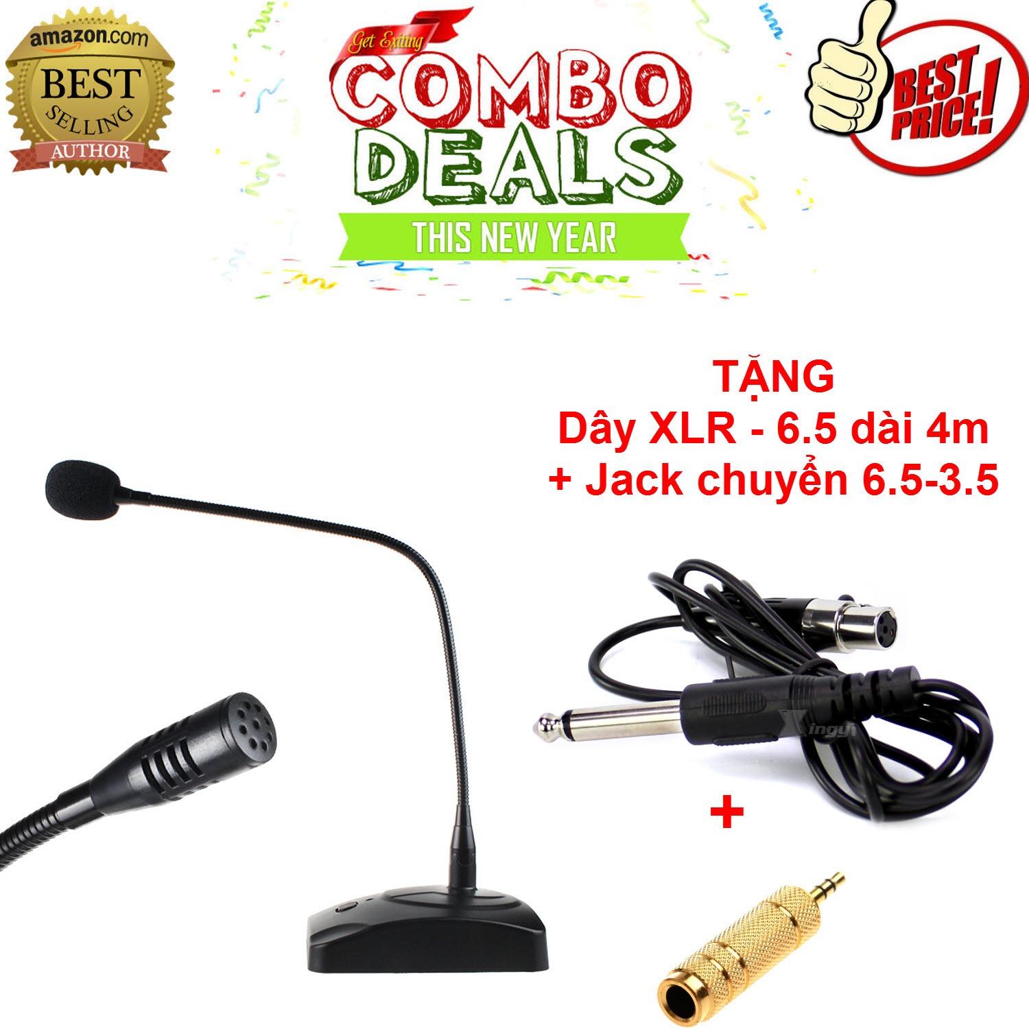 Micro Hội Nghị Tọa Đàm High-Tech Cao Cấp - Micro hội nghị High Tech M001 - Micro hội nghị để bàn có dây giá rẻ+ TẶNG kèm dây cáp XLR-6.5 dài 4m và Jack chuyển 6.5-3.5 mạ vàng cao cấp