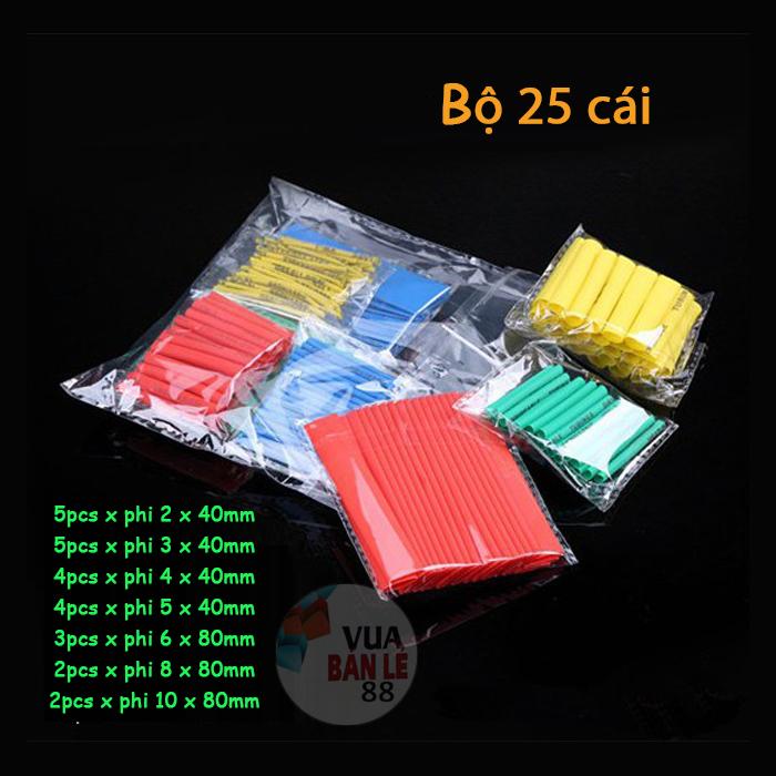 Bộ 25 ống gen co nhiệt (nhiều màu) đủ size